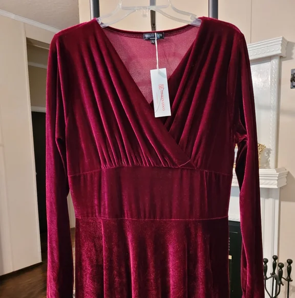 Burgundy Wine Velvet Gown - Picture 3 of 4